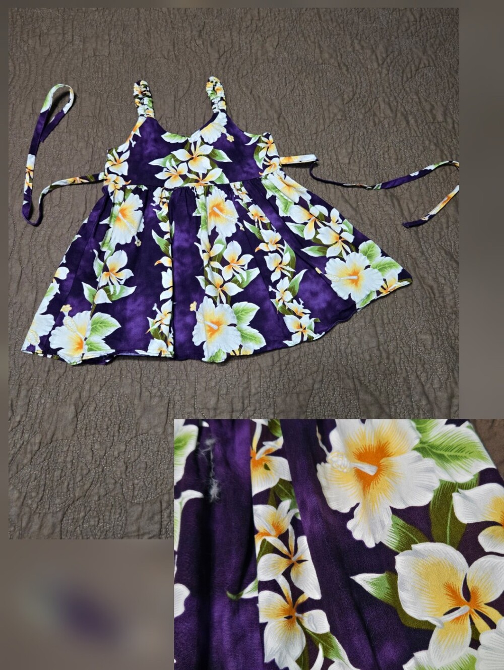 Royal Creations Girls Sundress Purple White Hawaiian Floral Dress Made in Hawaii